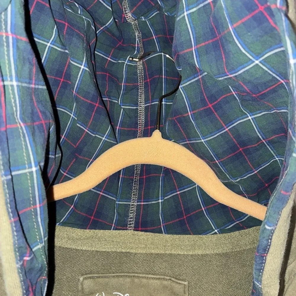 Vintage Walt Disney World Mickey Mouse 1/4 Zip Hoodie Plaid Lined Sz S Green